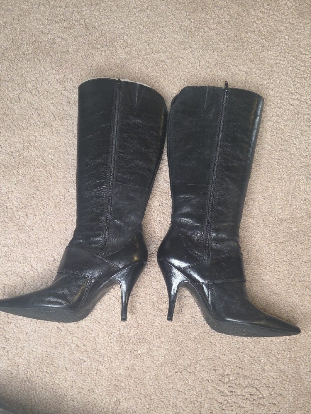 Nine West Black Leather Pointed-Toe Knee Boots with Buckle - Picture 2 of 8